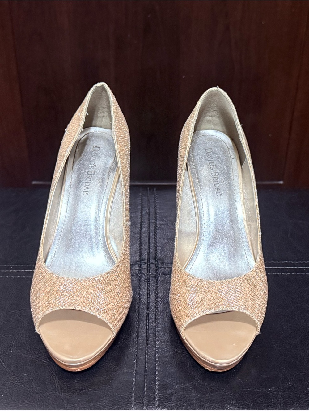Glitter Peep Toe Platform Heels in Champagne